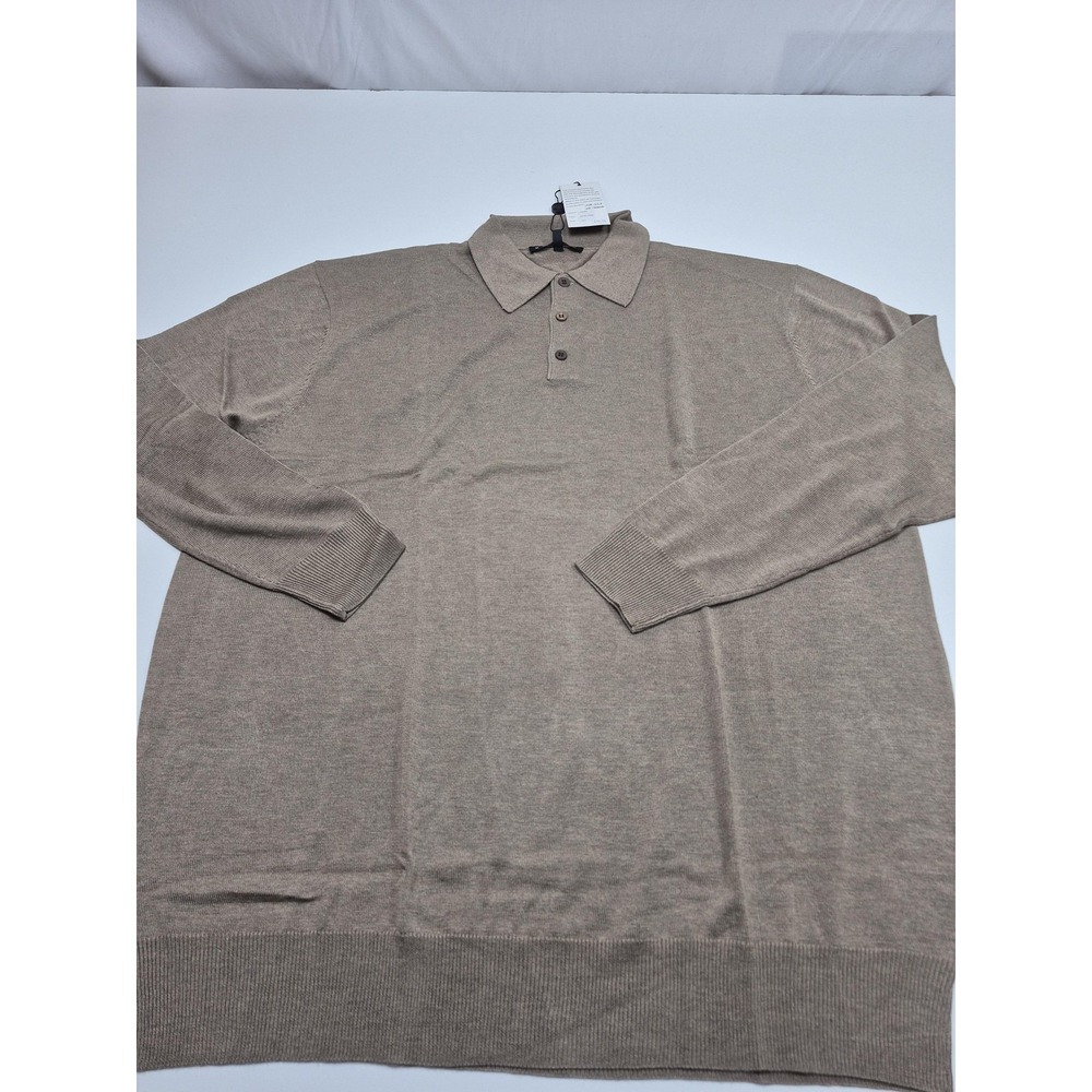 ENZONE Sweater Mens 3XL Beige Silk Cashmere Collared Knit Pullover Long Sleeve